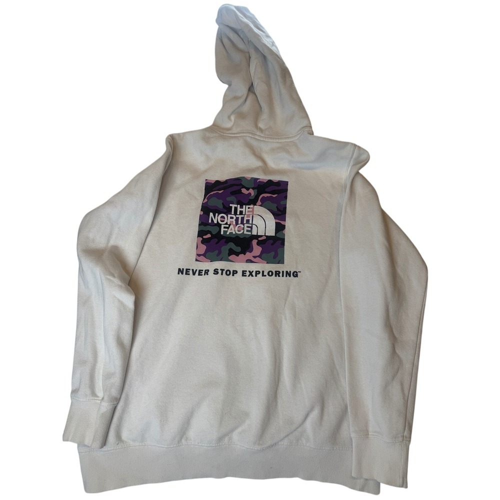 The North Face White Hoodie Purple Pink Camo Box Logo Pullover Gorpcore